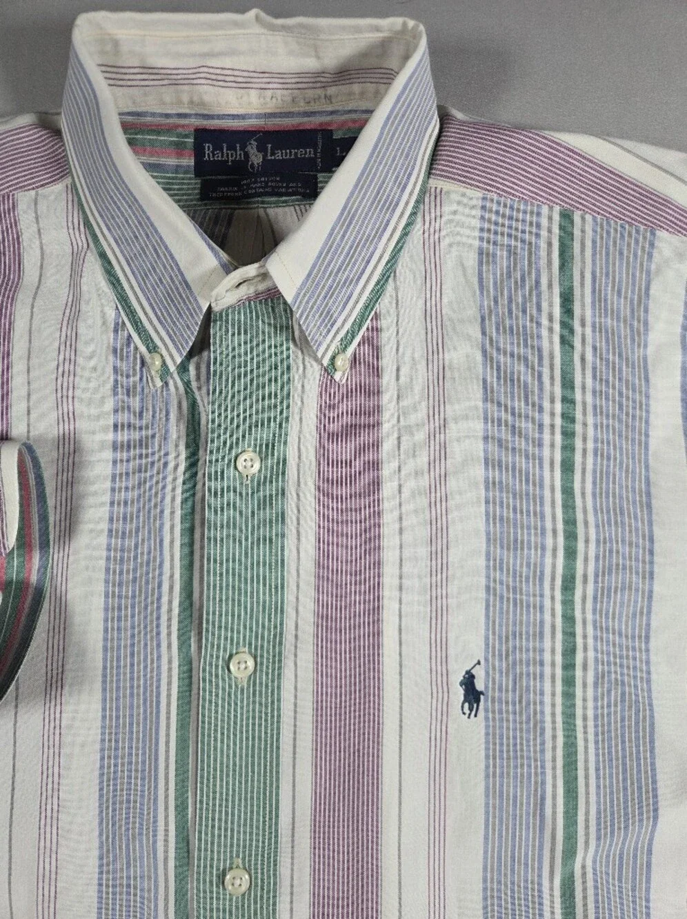 Ralph Lauren Polo Vintage Pastel Multi-Stripe Button-Down Shirt Large